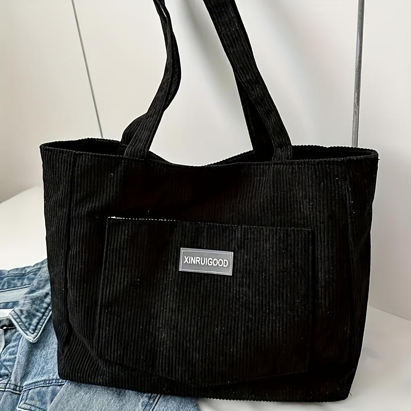 Streamlined Charms 1pc Women's Corduroy Shoulder Tote Bag - Solid Color, Spacious & Artsy Casual Design. Buckle Closure, Polyester Lined, Perfect For Travel & A Thoughtful Gift 1