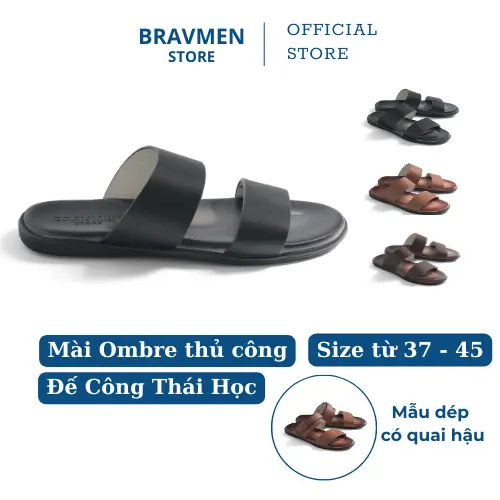 Dép da nam Công Thái Học, đế mài Ombre thủ công độc đáo, thiết kế quai 2 quai chính hãng  K03-BS02