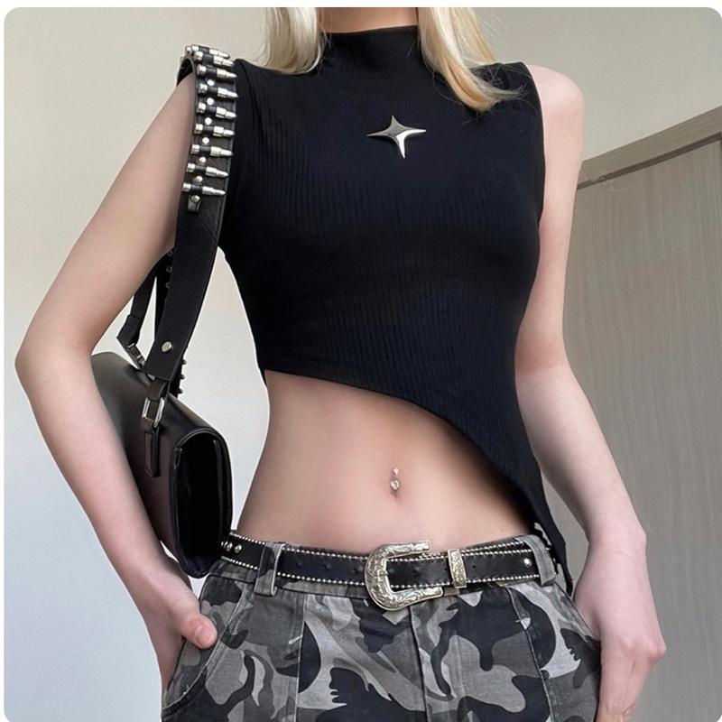 T23 - Áo thun croptop nữ cạp cao cổ đen ngôi sao cá tính phong cách cool ngầu girl đường phố năng động thoải mái trend