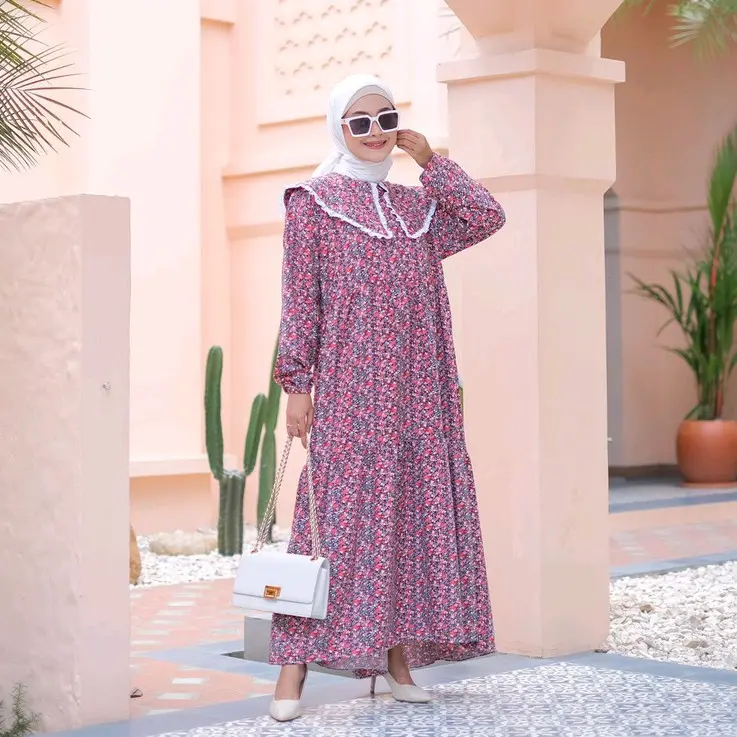 EYS Cleo Dress Gamis Motif Bunga Dressah Ala Korea Bisa COD Katun Cantik Floral Wudhu Panjang