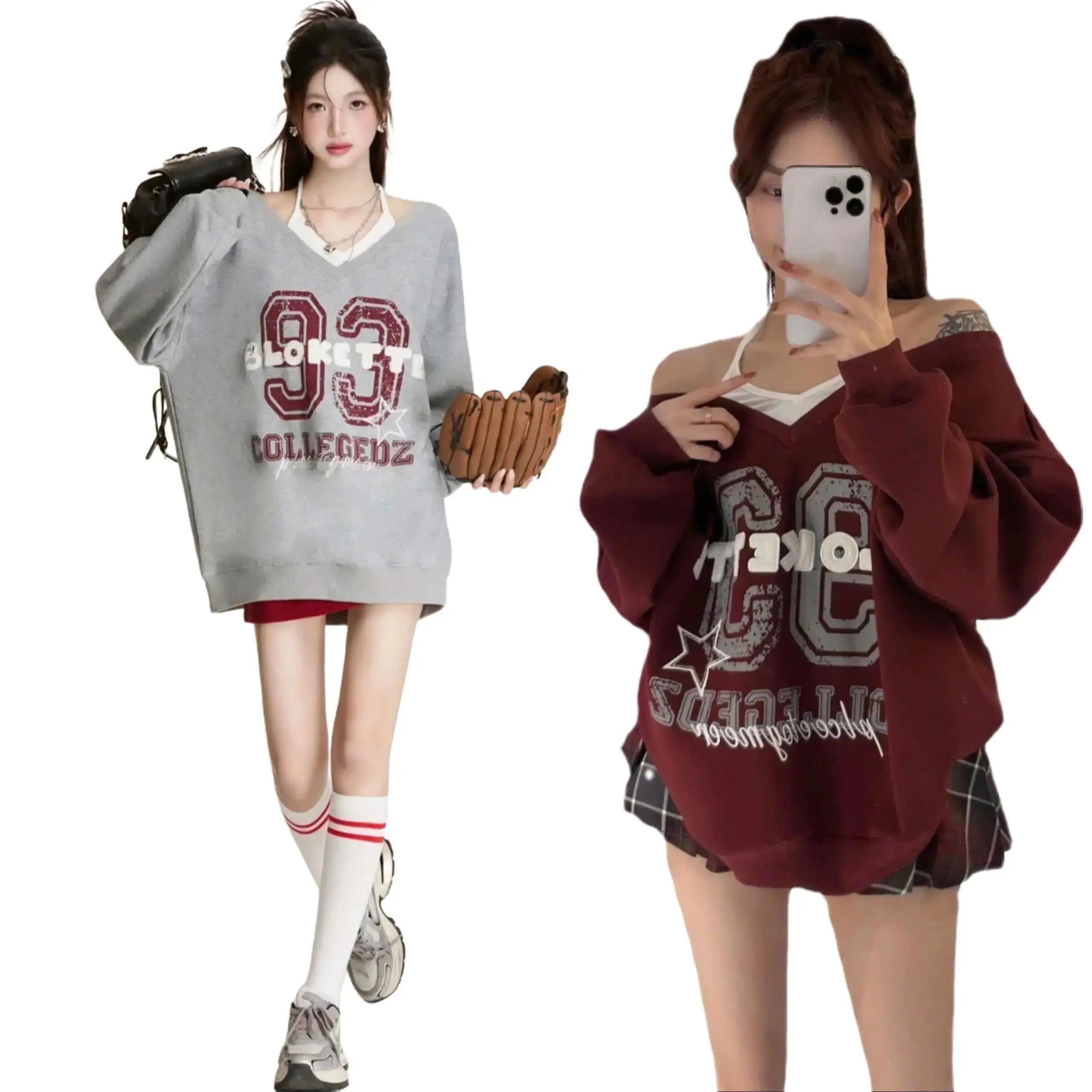 SET ÁO 2 MÓN (ÁO TĂM CỔ YẾM+ ÁO NỈ NGOẠI CỔ TIM TRỄ VAI) FORM RỘNG 40_62KG BY TH STORE Nữ Top Women
