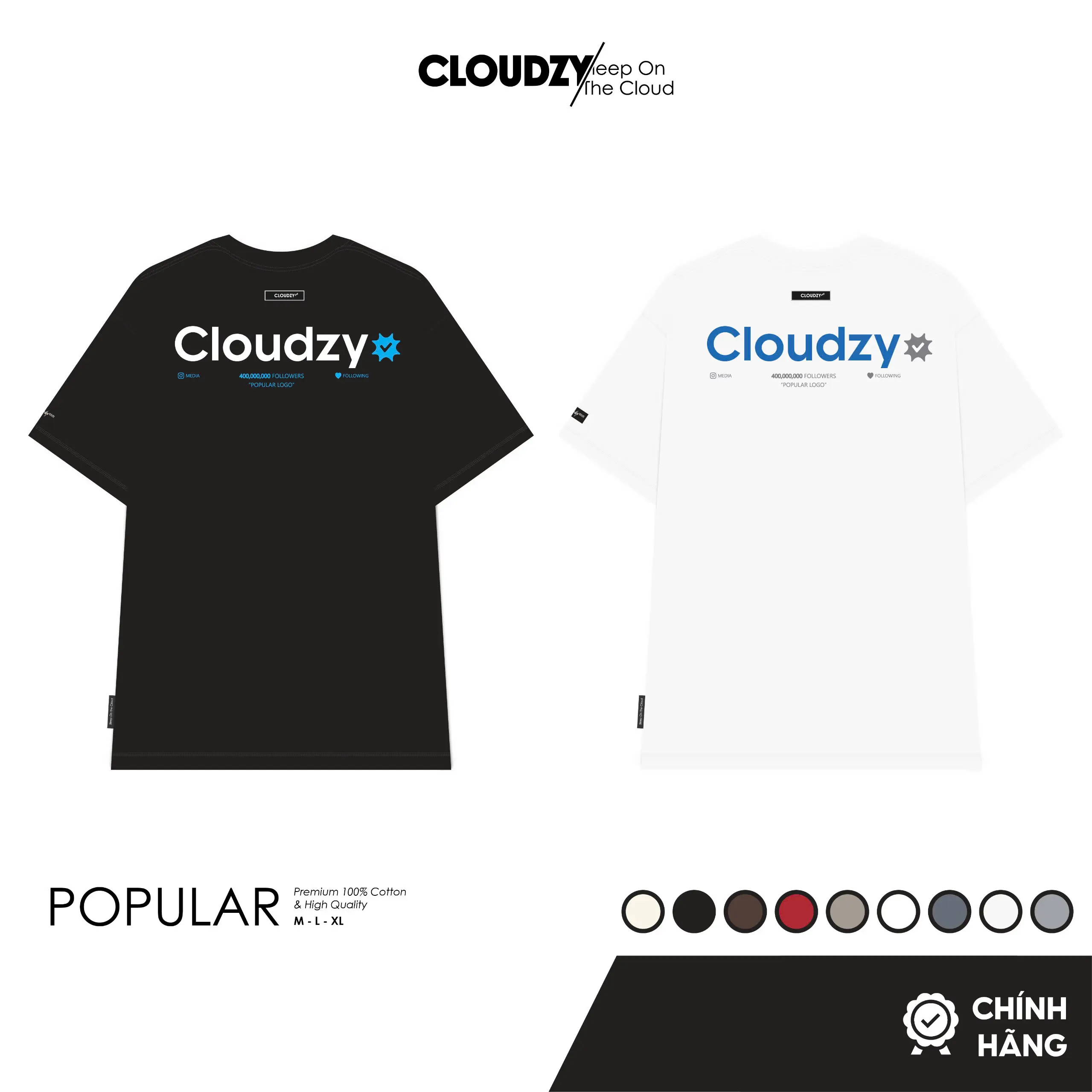 Áo phông nữ nam unisex tay lỡ thun form rộng local brand teen cổ tròn oversize cotton màu đen trắng tee CLOUDZY POPULAR