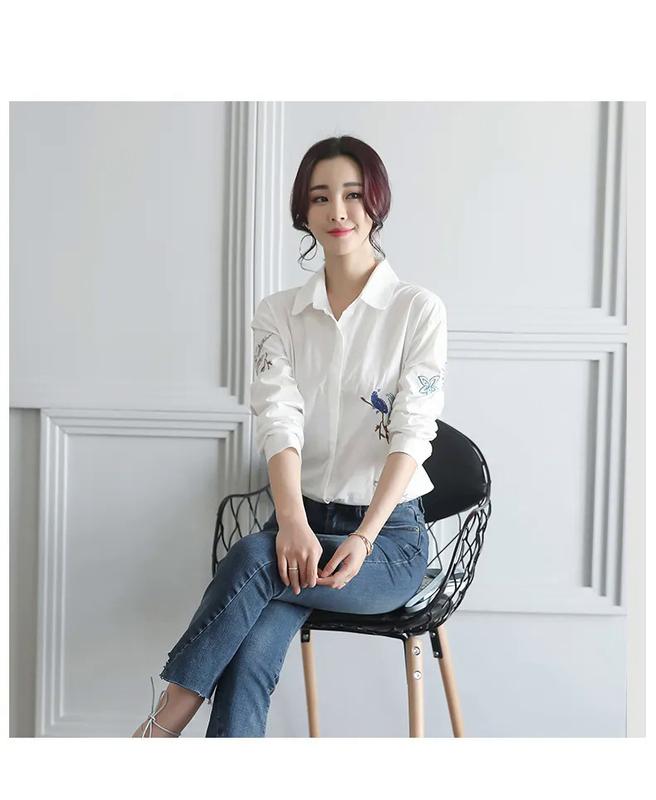 Product Introduction of Áo Sơ Mi Trắng Cho Nữ, Áo Sơ Mi Cotton Dài Tay, Thời Trang Mùa Hè, Thêu Hoa 24