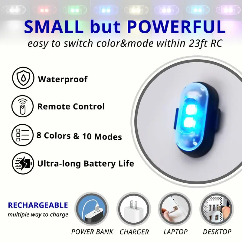 RGB Color Remote Control LED Decoration Light,1 Set USB Rechargeable LED Light, Waterproof Mini LED Light for Car, Motorcycle, Bike, SUV, Pickup 7