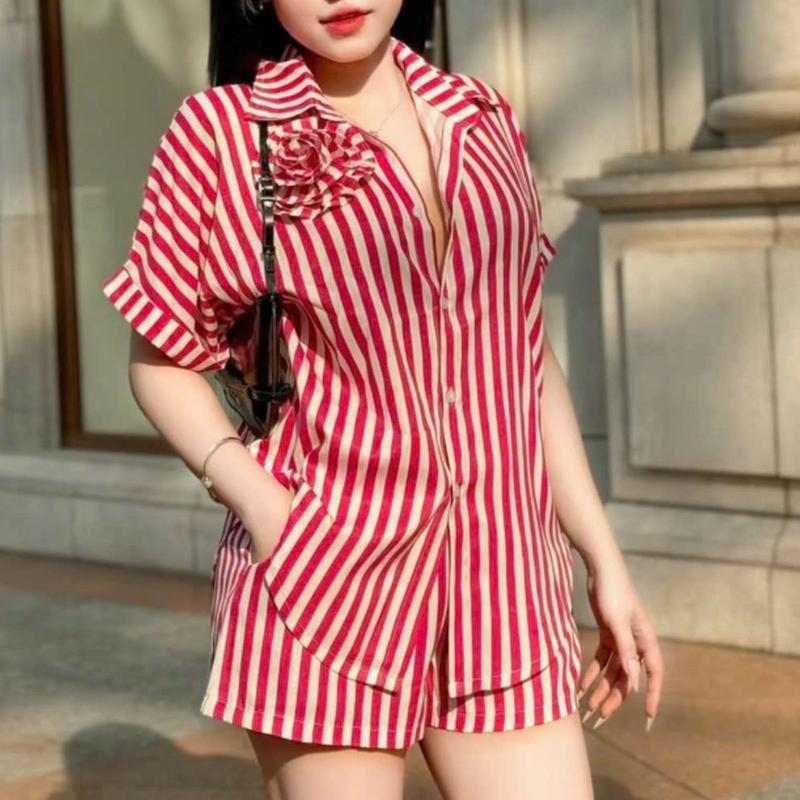 Set đồ dễ thương nữ bigsize set bộ quần áo set đồ xinh quần đùi áo sơ mi tay hến mùa hè đi chơi đi biển LIMO set quần áo xinh A410 Top women