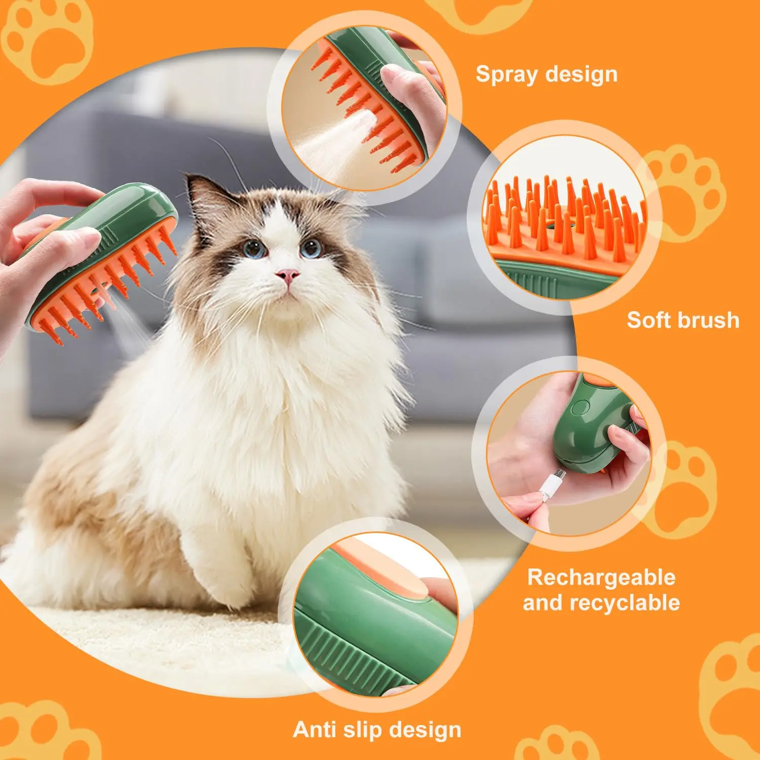 Misting Cats Brush for Shedding, Steamy Pet Massage Grooming Brush for Removing Loose Hair from Cats & Small Dogs, Multifunctional Spray Cat Comb