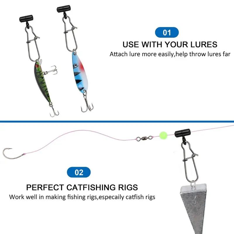 Fishing Line Sinker Slides with Fishing Clips & Hooked Snap Sinker, 30pcs Fishing Line Connector for Fishing Tackle, Outdoor Fishing Accessories 3