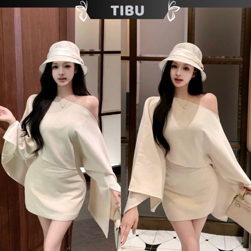  Set Áo Lệch Vai Tay Loe Phối Chân Váy TIBU Set Đồ Nữ Sang Chảnh Đi Chơi Dạo Phố Thu Đông B595 