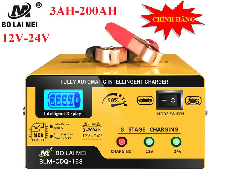 BOLAIMEI Sạc bình ắc quy ô tô xe máy 12V 24V 200AH sạc siêu nhanh tự ngắt khi đầy chống ngược cực Hàng chính hãng sạc cả bình khô bình nước bình kín khí... sac acquy 12v