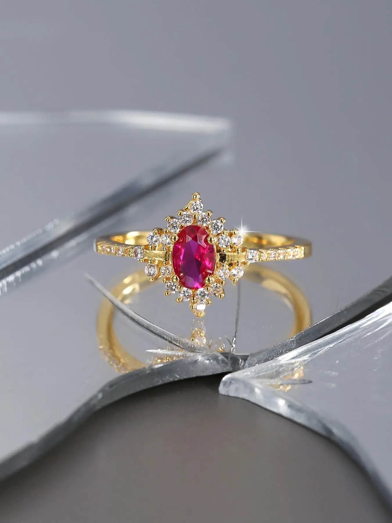 Elegant Rhinestone & Artificial Gemstone Decor Couple Ring, Exquisite Trendy Vintage Ring for Women, Gorgeous Jewelry for Girlfriend, Valentine's Day, Gift