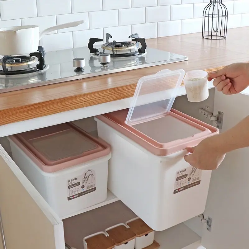 Thùng nhựa đựng gạo thông minh 10kg 15kg đa năng đựng ngũ cốc, đồ ăn khô cho động vật kèm cốc chia vạch đong gạo