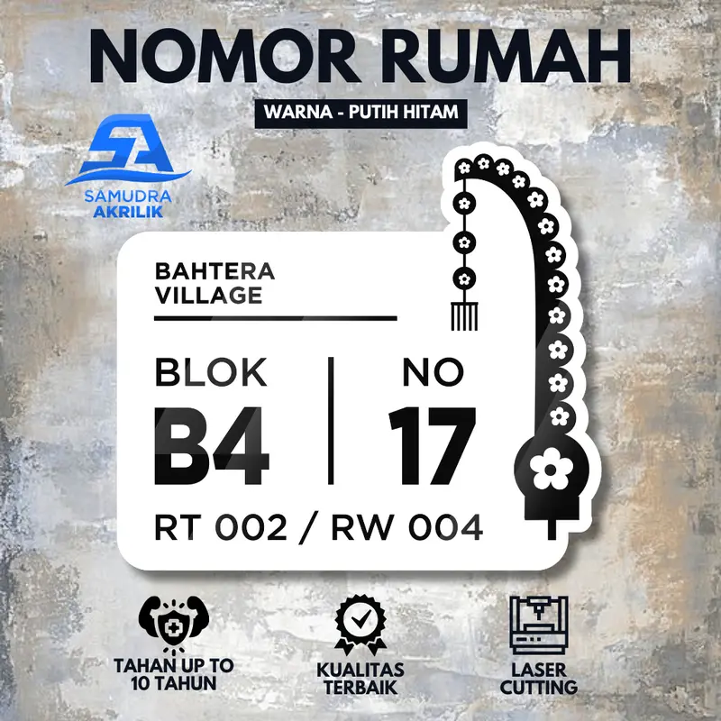 Nomor Rumah Akrilik Aesthetic Minimalis Bebas Custom Villa Kos Penginapan Hotel Thema Bali Tempel B5 Mobil 2