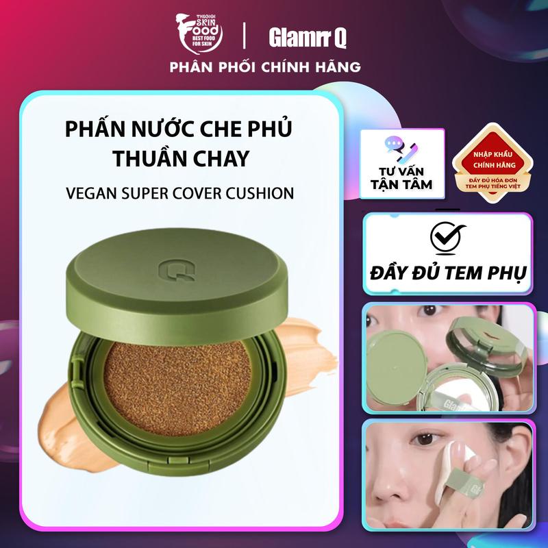 Phấn Nước Che Phủ Cao GLAMRR Q Vegan Super Cover Cushion SPF50+ PA+++ Mỹ Phẩm Cosmetic Trang Điểm