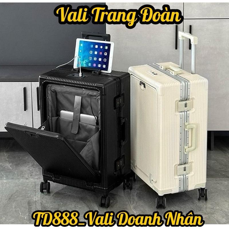 TĐ_888 Vali DOANH NHÂN nhựa PC Chống Vỡ- VALI Khung Nhôm có ngăn mở trước, có cổng sạc USB, khóa bảo mật TSA- Size 20 đựng vừa Ipad và laptop dưới 14inch, Size 24 đựng vừa Laptop valik hung Nhung Nam Đồng