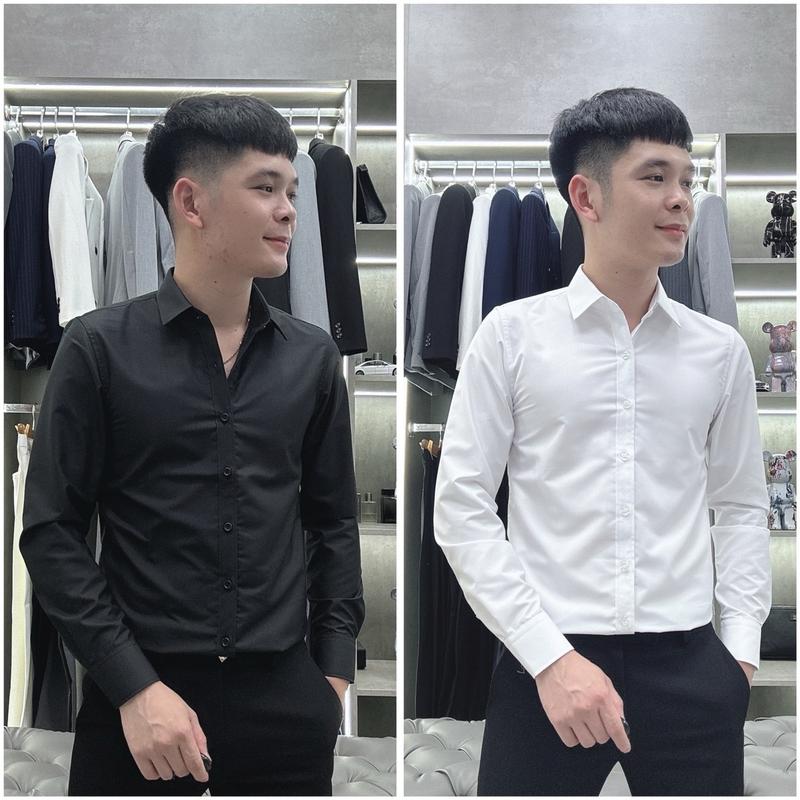 Áo sơ mi nam trơn lộ khuy 2 màu ( đen trắng )