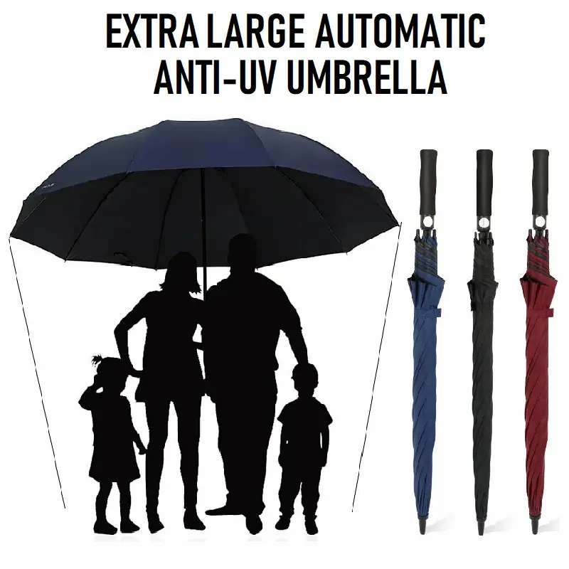 Large Umbrella 135cm Automatic Anti-UV Golf Umbrella Rain or Sun UV Protection Wind Resistance