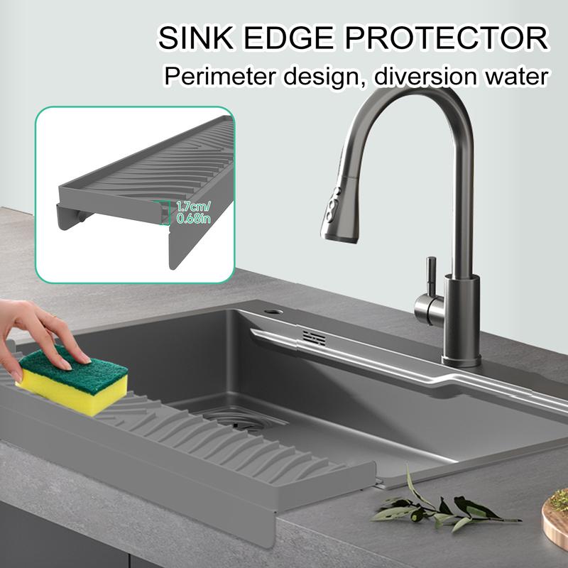 Pdinshz Silicone Sink Edge Protector Splash Guard with Suction Cup Anti-slip Multifunction Countertop Kitchen Bathtub Sink Wash Basin Anti-splash Tray Sink Accessories 0