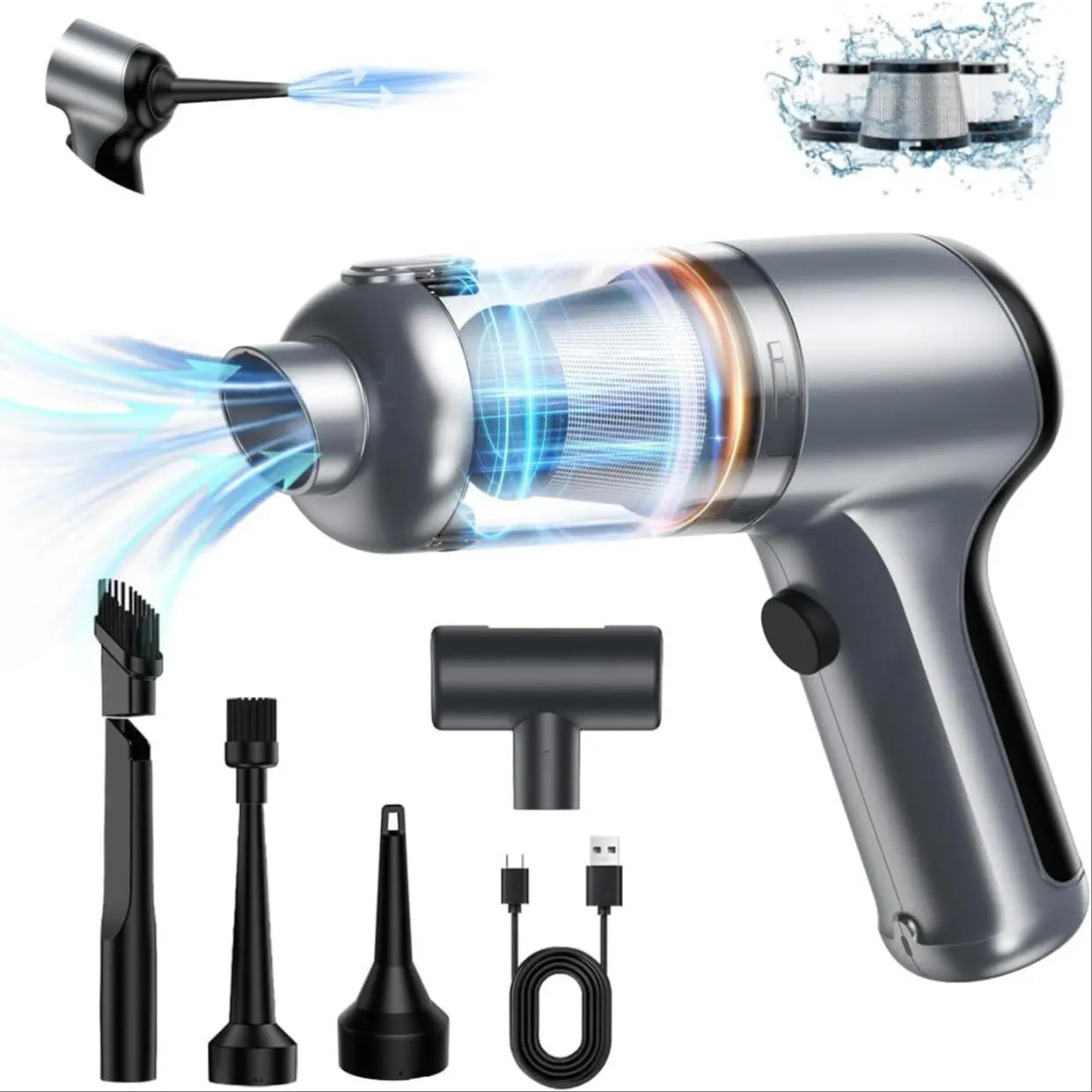 Portable Car Vacuum Cleaner, Rechargeable Wireless Handheld Car Vacuum Cleaner, Lightweight & Portable Car Cleaning Tool for Quick Car Detailing