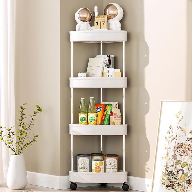 Kệ Góc Nhựa 4 Tầng Tam Giác Đa Năng Có Bánh Xe - Bếp Nhà Tắm - Kitchen phòng vệ sinh