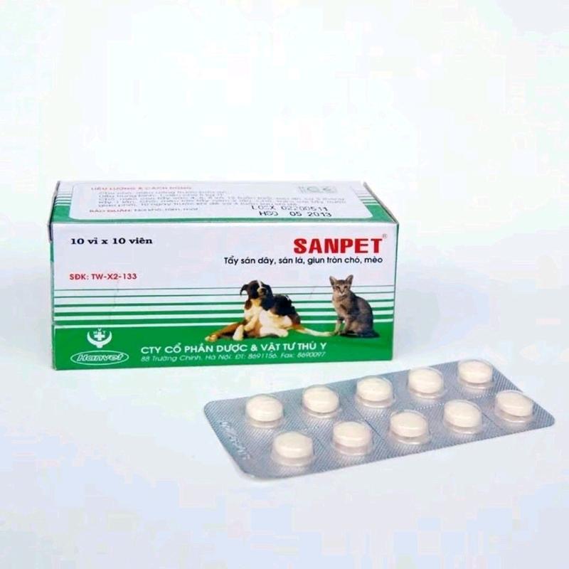 Viên tẩy giun sán Sanpet cho chó mèo - Vỉ 10 viên, tẩy sạch sán dây và giun tròn