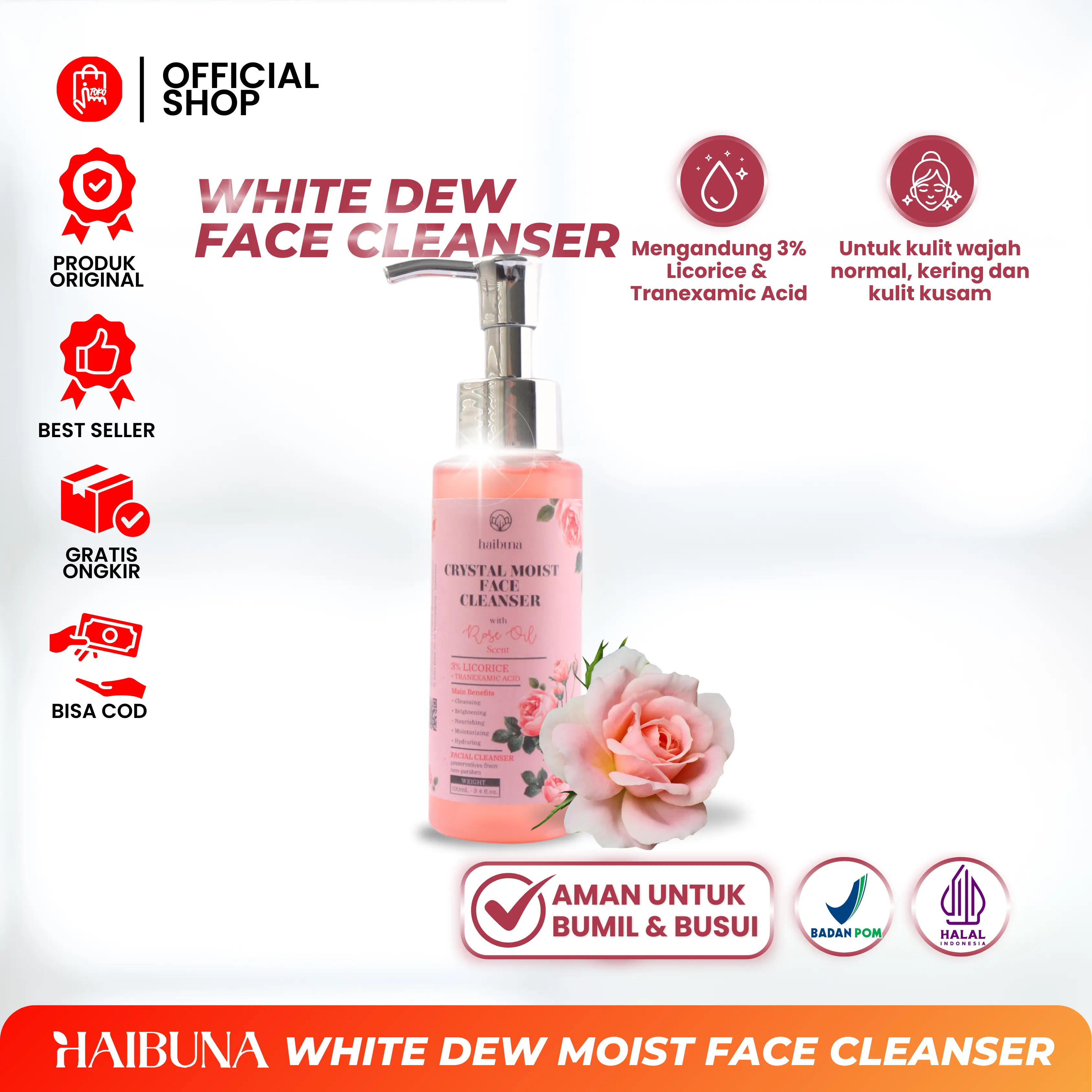 HAIBUNA Skincare Face Cleancer 100ml - Ekstra Kelembutan Untuk Membantu mencerahkan dan Menyamarkan Flek Hitam - Skincare Aman Untuk Bumil Busui