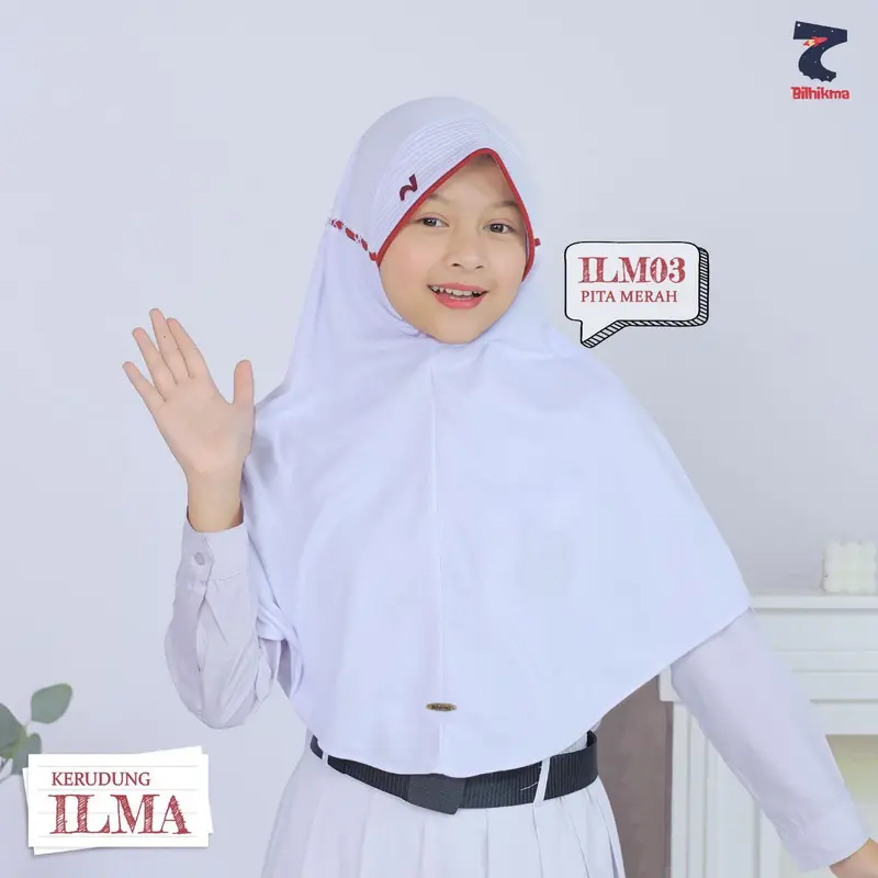 ILMA - Kerudung Sekolah Instan Siap Pakai Model Pita dengan Kerut di Dagu Warna Putih dan Coklat Pramuka Untuk SD SMP Muslim Jilbab 2