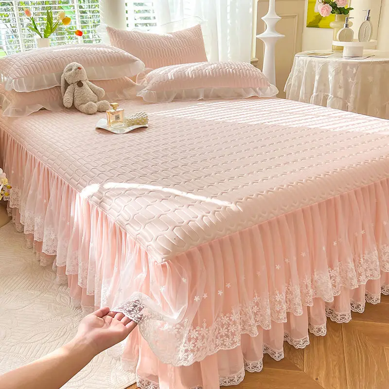 Thảm ngủ mùa hè, chất liệu cao su tự nhiên, bộ ba mảnh, váy giường, phong cách công chúa, cảm giác mát mẻ mùa hè, được làm bằng Sợi Tơ Visco, vải được giặt, nệm làm mát, mềm mại