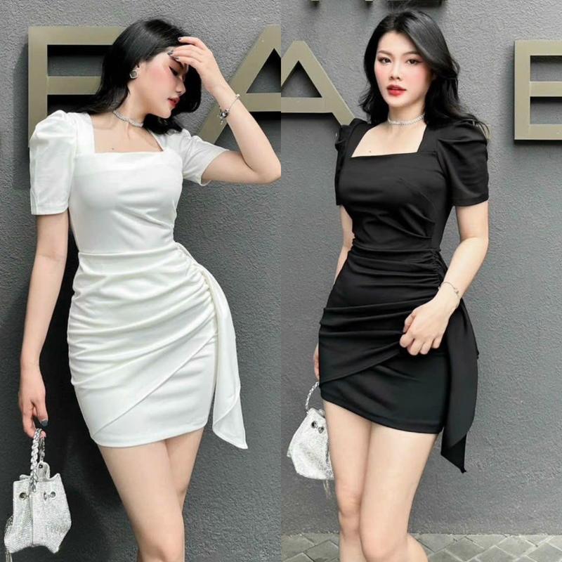Đầm Cổ Vuông Thời Trang Chất UMi Co Giãn Thoải Mái 3 Màu Xinh Women Dress Voi