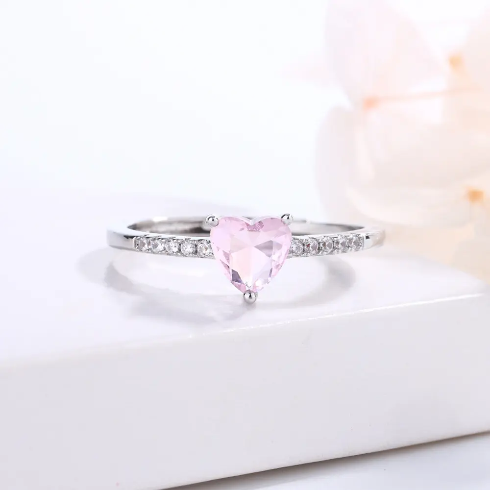 Tiktok Hot Sale New Fashion Love Pink Ring European and American Heart-Shaped Ring Women's Jewelry Gift Open Ring