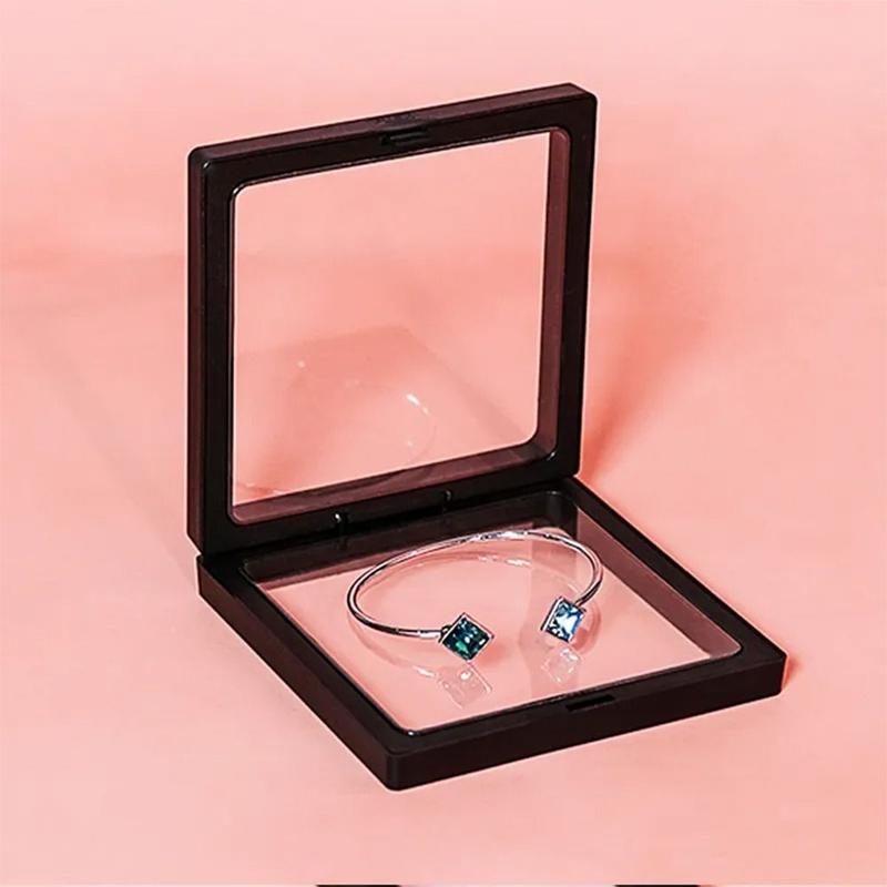 Product Introduction of 5PCS Practical Plastic 3D Floating Display Case 7x7x0.8inch Square Shape Floating Display Frame Fossil Floating Display Frame AA Medallions Decor Light 19
