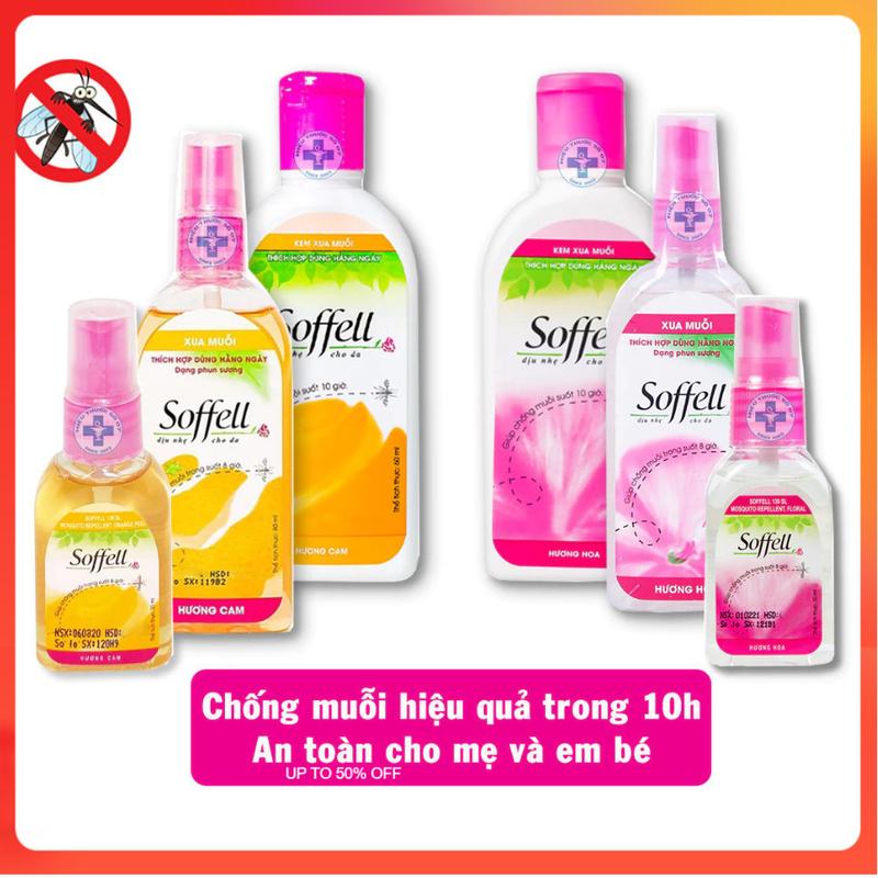 Kem chống muỗi Soffell xịt chống muỗi Soffell hương cam hương hoa Dung tích 60ml 80ml