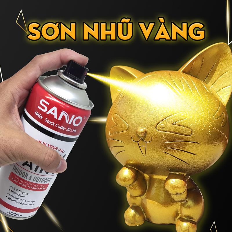  Sơn xịt nhũ vàng SANO ánh kim lấp lánh bền màu độ phủ cao nhanh khô - Mã màu 2599 