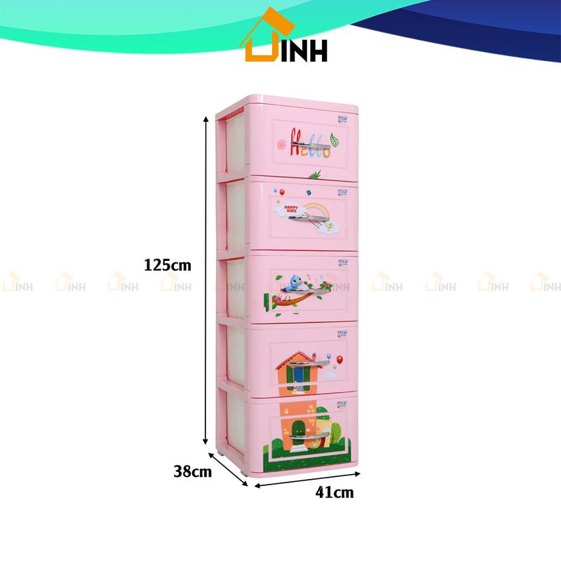 Tủ nhựa quần áo 5 tầng LUCKY Qui Phúc cao 125cm chính hãng