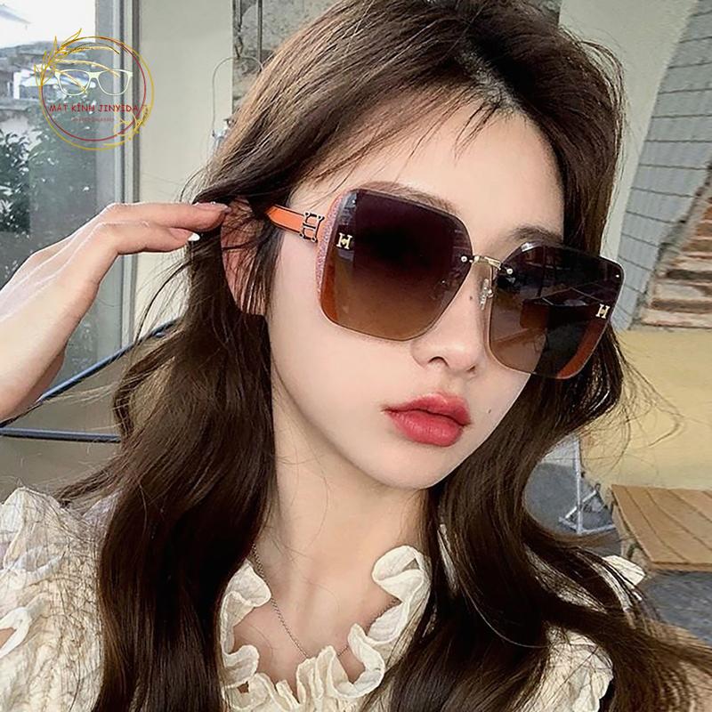 Mắt Kính Râm Cho Nữ Khung Kính Vuông Không Viền Chống Tia UV Chống Bụi Kính Mắt Thời Trang Gọng Nhựa PE Chắc Chắn D5077