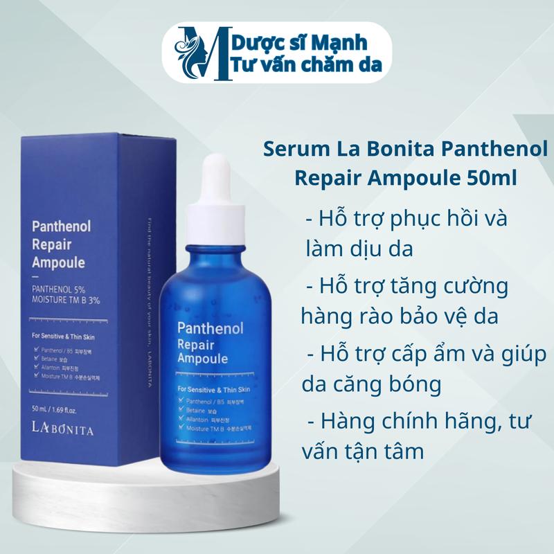 Serum La Bonita Panthenol Repair Ampoule 50ml với thành phần Vitamin B5 hỗ trợ Phục hồi, Làm dịu da - Dược sĩ Mạnh