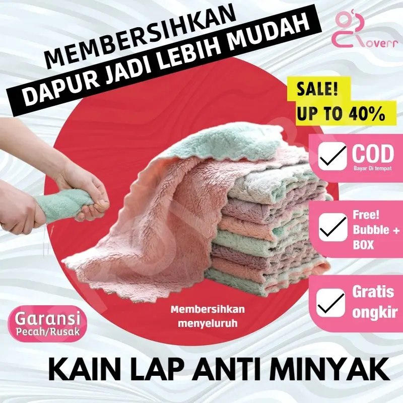 Kain Lap Anti Minyak Microfiber Serbet Dapur Bahan Coral Fleece Micro Fiber 2 Sisi Serbaguna Serap Air Anti Bau Daya Serap Super Lap Bersih Kotor Lap Cuci Piring Meja Kompor Lantai 0