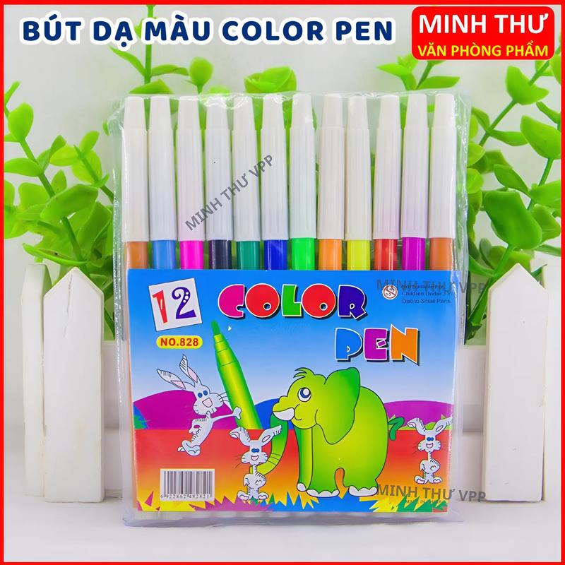 Bút Lông Màu Color Pen 12 Màu , Bút Dạ Màu Nước Màu Sắc Tươi Sáng , Màu Vẽ Mỹ Thuật Giúp Trẻ Tô Màu Vẽ Tranh Sáng Tạo Tốt Hơn