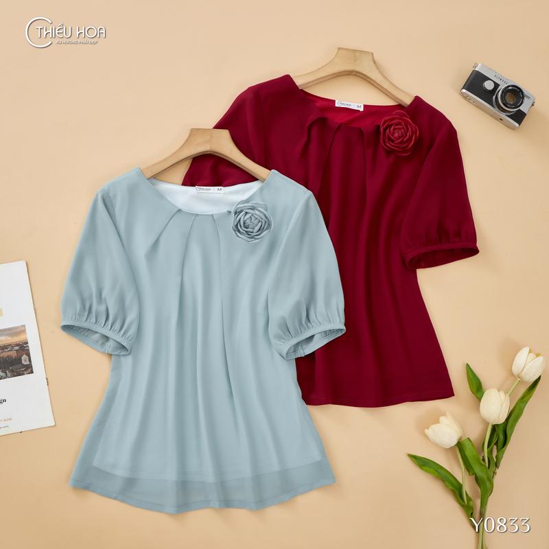 Áo Chiffon Nữ Trung Niên Cao Cấp Sang Trọng tặng mẹ thương hiệu Thiều Hoa AN4Y0833 Women Top