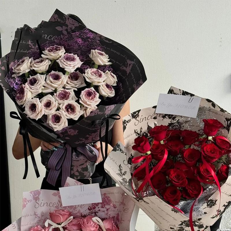 10pcs Creative Floral Pattern Rose Flower Packaging Paper Antique Waterproof Bouquet Wrapping Paper Kraft Paper Romantic Gift Packaging Paper Room Decor 0