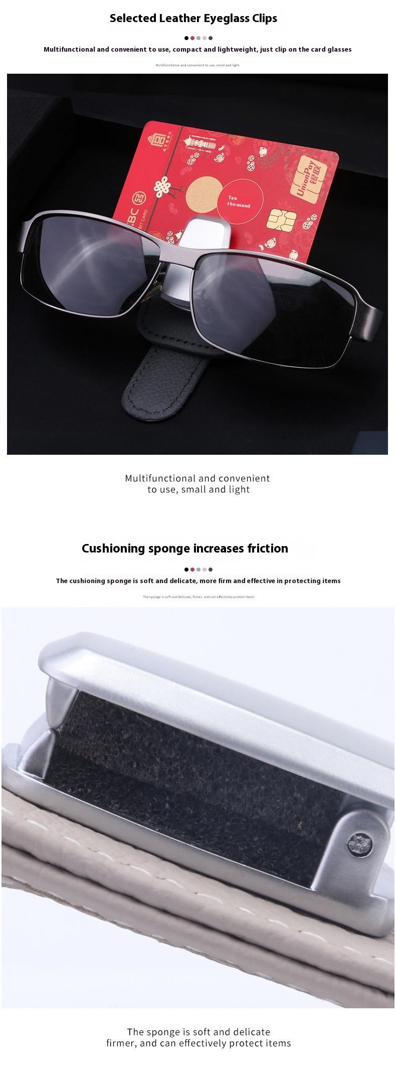 Product Introduction of Car Sunshade Glasses Clip Multifunctional Bill Storage Car Sunglasses Bracket Creative Cow Leather Car Supplies 1