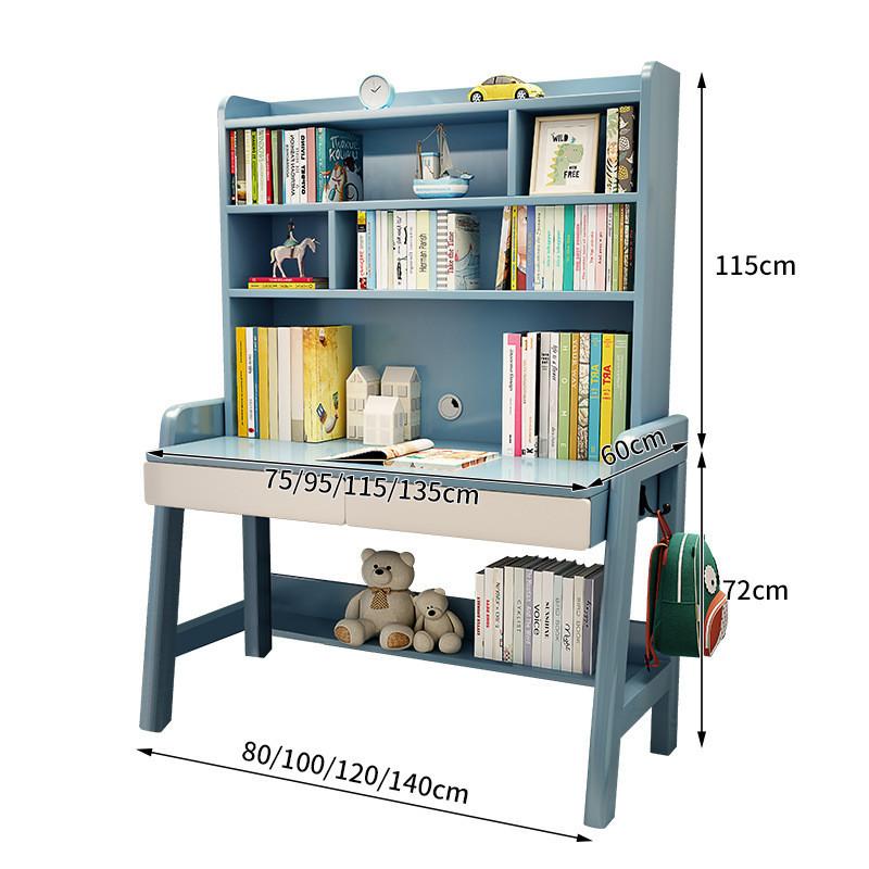 {Sg Sales} Study Table with Bookshelf Writing Desk Solid Wood Children's Study Desk Desk Bookshelf Integrated Desk Home Nordic Student Writing Desk Study table Desk with Bookshelf 7