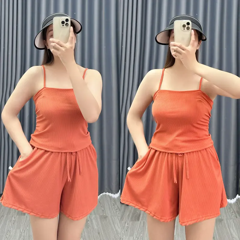 Set Bộ Đồ Áo Dây Bigsize Kèm Quần Đùi Lưng Cao Chất Liệu Gân Tăm Nhí Vo Giãn Thấm Hút Mồ Hôi Mát Và Dễ Chịu SET19 7