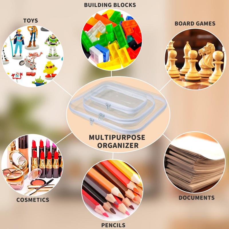 Clear Pvc Zipper Storage Box, 3 Counts/set Portable Waterproof Storage Bag, Plastic Organizer Containers, Multipurpose Storage Case for Pencil Toy Board Game 4