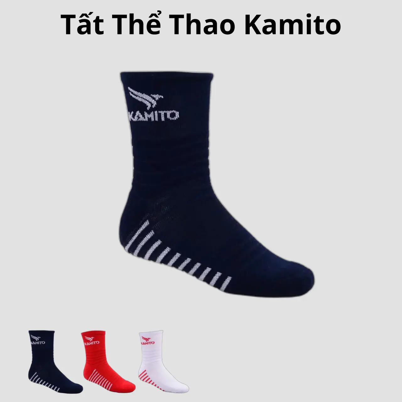 Tất Thể Thao Kamito dày - Ba Màu ( Trắng,Đỏ,Đen) Sport Cotton Sọc