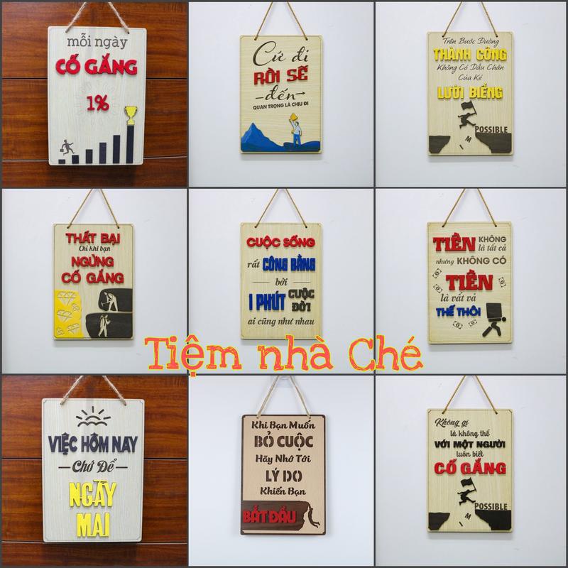 Bảng gỗ treo tường trang trí nhà cửa Những câu nói tạo động lực Việc hôm nay chớ để ngày mai, Thành công lười biếng, Tiền, Cứ đi sẽ đến, Cố gắng 1% Decor Phòng