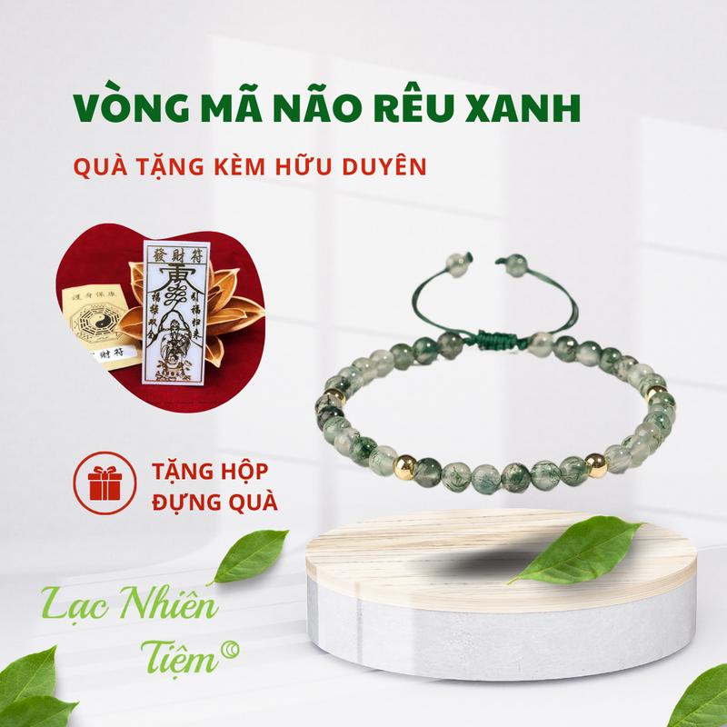 [PHÙ HỢP TẤT CẢ] LN001 -  Vòng tay đá mã não rêu xanh tự nhiên mix hạt vàng 4 li