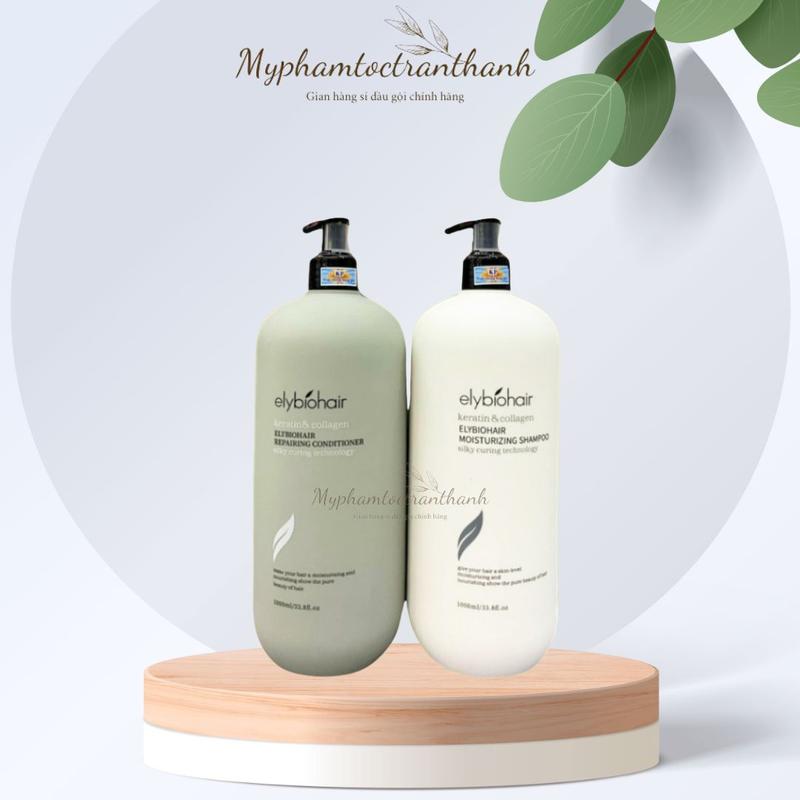 Cặp Dầu Gội Xả Elybiohair Collagen 1000mlx2, dầu Gội Đầu dành cho tóc dầu, gàu, giữ màu, hóa chất, Dưỡng Tóc