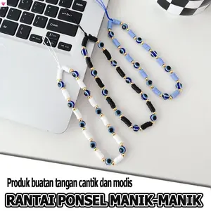 Tali Ponsel Manik-Manik Mata Setan Biru, Lanyard Korea Imut, Rantai Ponsel Mata Setan, Aksesori Ponsel Stylish & Seru