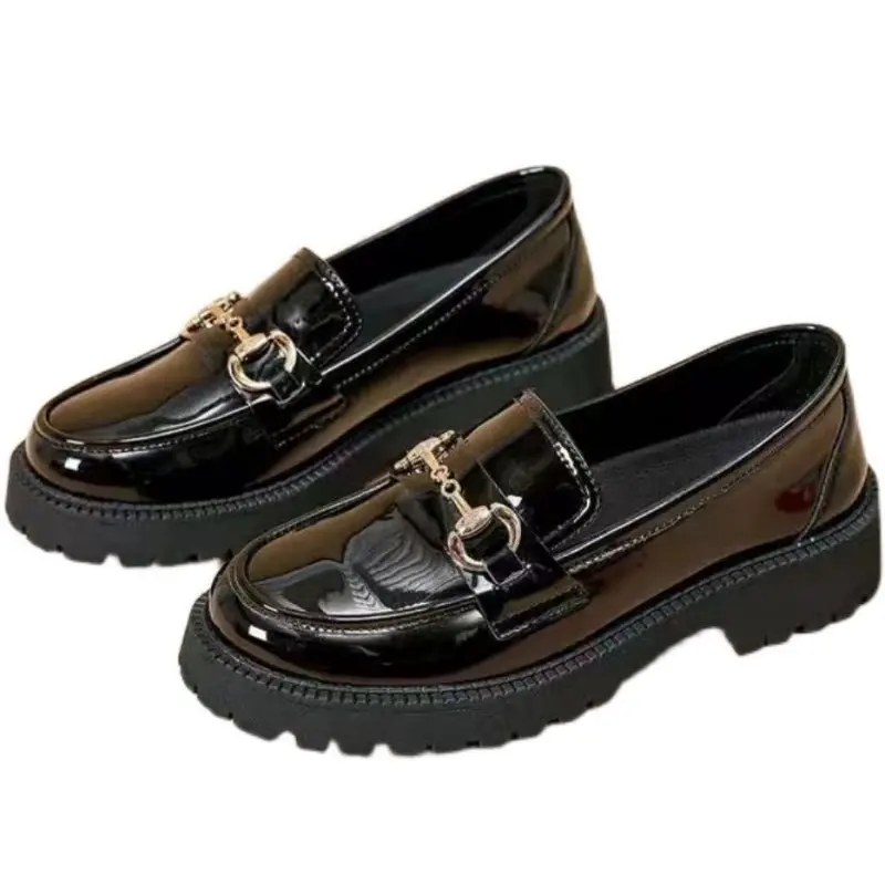 COD-Sepatu Oxfords Kulit Hitam Wanita Sepatu Kasual Musim Semi 2023 Sepatu Flat Wanita Klasik Modis Sepatu Oxford Platform Antik Wanita Kerja Shoes