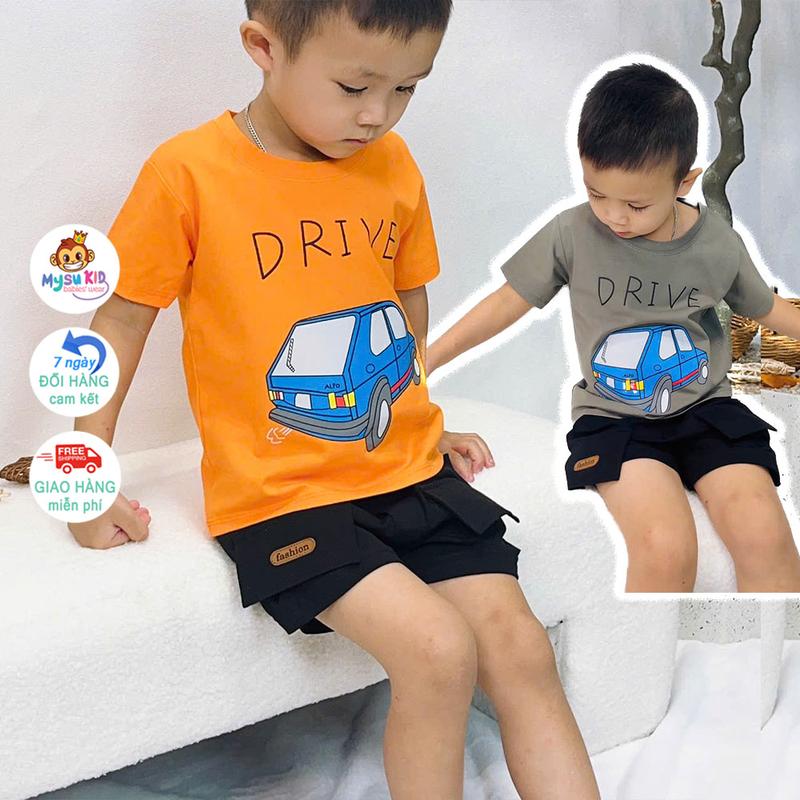 Áo thun bé trai xe hơi cho bé đi học đi chơi thun cotton 4 chiều mềm mát từ 10 đến 25kg